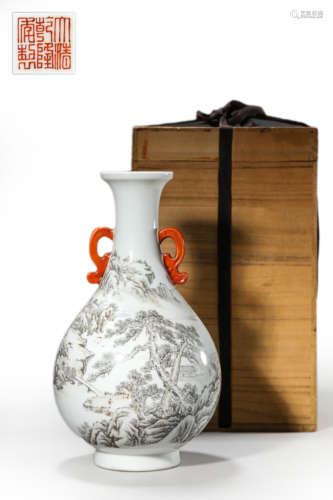 GRISAILLE GLAZE LANDSCAPE VASE, QIANLONG MARK