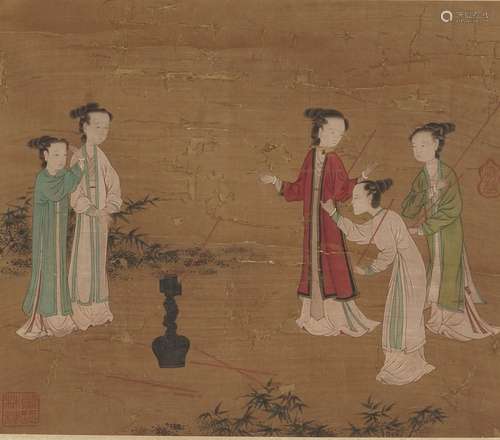 A CHINESE FIGURE PAINTING ON SILK, HANGING SCROLL, ANONYMOUS