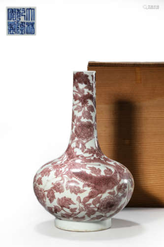 COPPER RED GLAZE DRAGON BOTTLE VASE, QIANLONG MARK