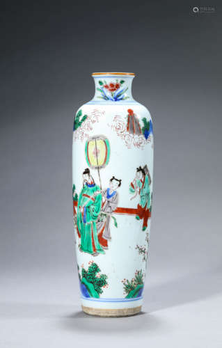 A WUCAI FLINT STONE FIGURE STORY VASE