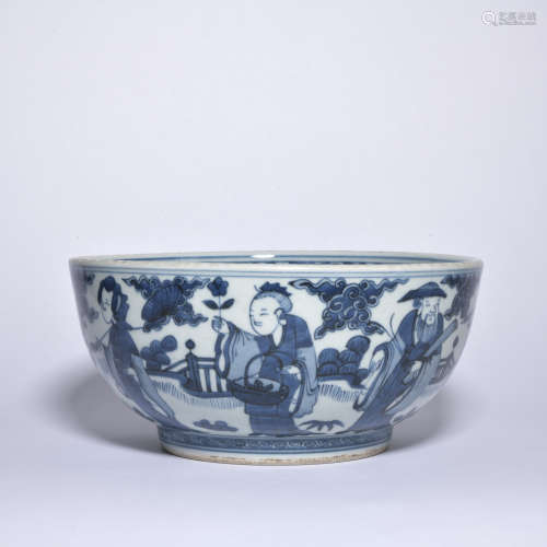 BLUE AND WHITE FIGURE BOWL