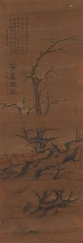 A CHINESE PLUM-BLOSSOM PAINTING ON SILK, HANGING SCROLL, WAN...