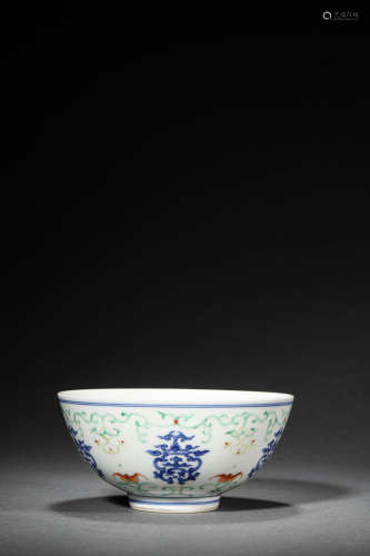 FAMILLE ROSE BOWL WITH FIVE BLESSINGS AND LONGEVITY PATTERN