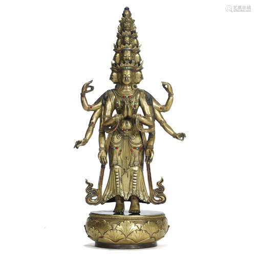 GILT-BRONZE STATUE OF ELEVEN-FACED AVALOKITESVARA