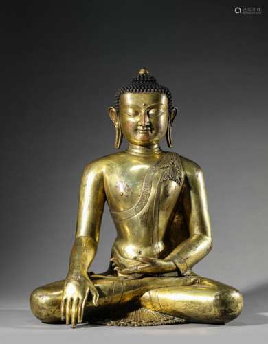 GILT-COPPER FIGURE OF SHAKYAMUNI BUDDHA