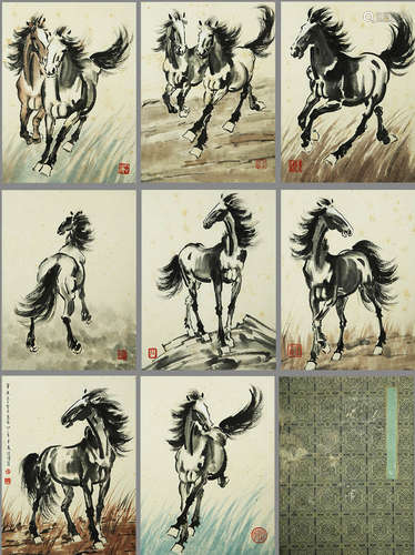 A CHINESE HORSE PAINTING, INK AND COLOR ON PAPER, ALBUM, XU ...