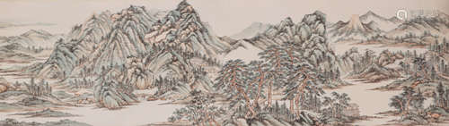 A CHINESE LANDSCAPE PAINTING, INK AND COLOR ON PAPER, HANDSC...