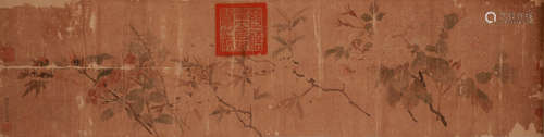 A CHINESE FLOWER PAINTING, INK ON SILK, HANDSCROLL, CHEN SHU