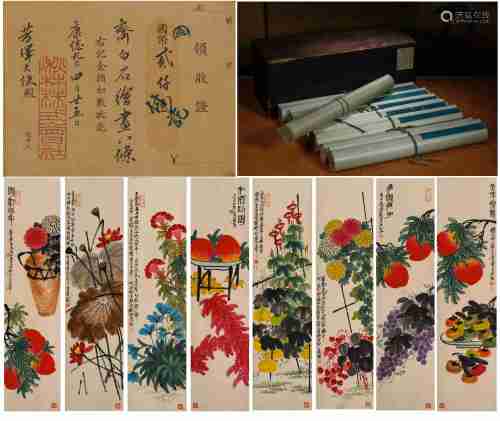 A SET OF EIGHT CHINESE FLOWER PAINTINGS, INK AND COLOR ON PA...