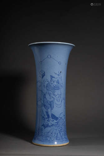 A BLUE-GLAZED GU-FORM VASE