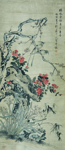 A CHINESE FLOWER AND BIRD PAINTING, INK AND COLOR ON PAPER, ...