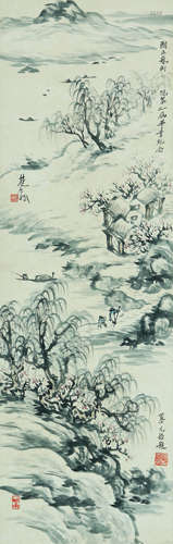 A CHINESE LANDSCAPE PAINTING, INK ON PAPER, HANGING SCROLL, ...