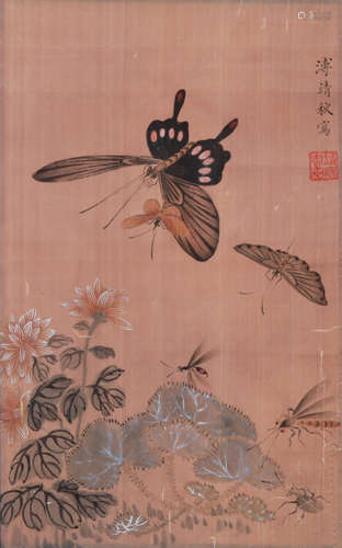 A CHINESE FLOWER PAINTING, INK AND COLOR ON PAPER, MOUNTED, ...