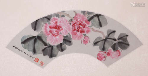 A CHINESE FLOWER PAINTING, INK AND COLOR ON PAPER, MOUNTED, ...