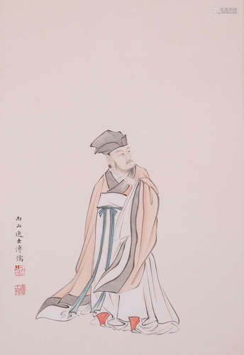 A CHINESE SCHOLAR PAINTING, INK AND COLOR ON PAPER, MOUNTED,...