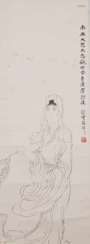 A CHINESE GUANYIN PAINTING, INK ON PAPER, HANGING SCROLL, XU...