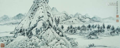 A CHINESE LANDSCAPE PAINTING, INK ON PAPER, MOUNTED, JIN CHE...