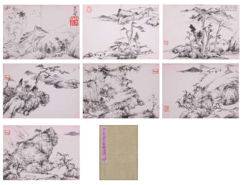 A CHINESE LANDSCAPE PAINTING, INK ON PAPER, ALBUM, BADA SHAN...