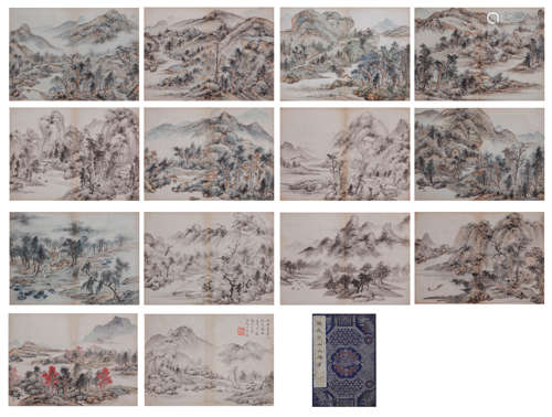 A CHINESE LANDSCAPE PAINTING, INK AND COLOR ON PAPER, ALBUM,...