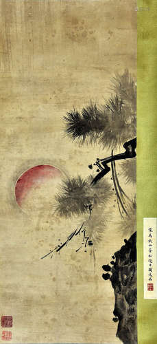 A CHINESE LANDSCAPE PAINTING, INK AND COLOR ON PAPER, MOUNTE...