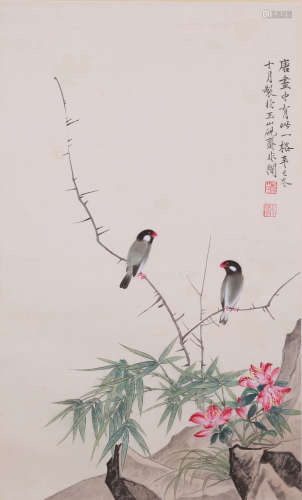 A CHINESE FLOWER AND BIRD PAINTING, INK AND COLOR ON PAPER, ...