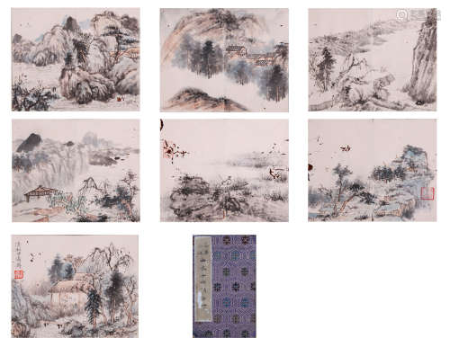A CHINESE LANDSCAPE PAINTING, INK AND COLOR ON PAPER, ALBUM,...