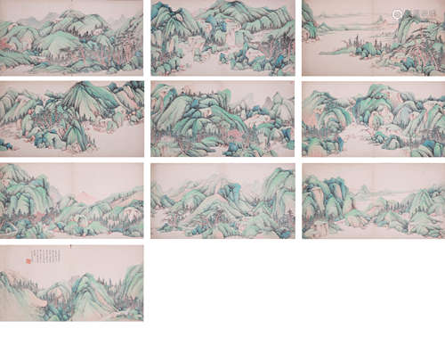 A CHINESE LANDSCAPE PAINTING, INK AND COLOR  ON PAPER, ALBUM...