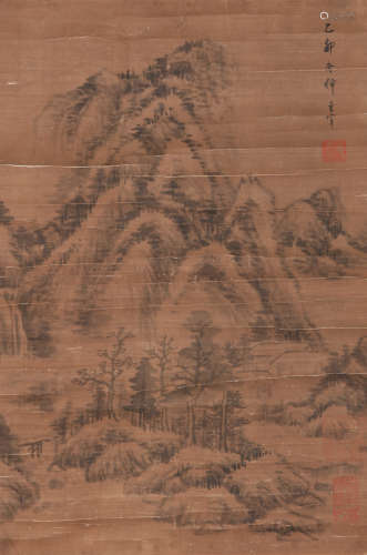 A CHINESE LANDSCAPE PAINTING, INK ON PAPER, MOUNTED, DONG QI...
