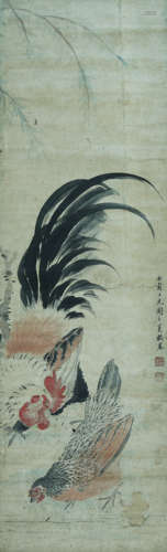 A CHINESE ROOSTER PAINTING, INK AND COLOR ON PAPER, HANGING ...