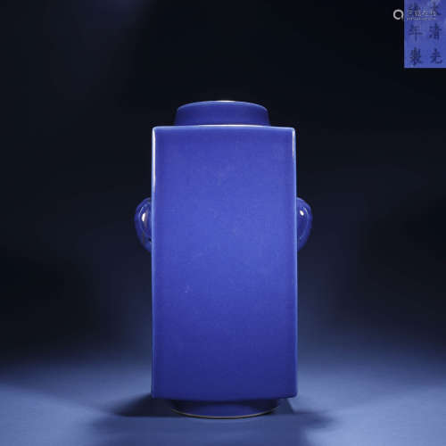 清光緒 霽藍釉象耳琮式瓶