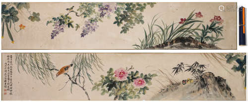 CHINESE FLOWER AND BIRD PAINTING, INK AND COLOR ON PAPER, HA...