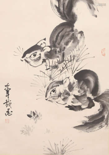 CHINESE MICE PAINTING, INK ON PAPER, LENG JUN