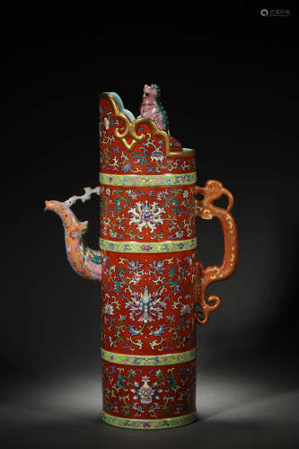 FALANGCAI-ENAMELED FLORAL EWER