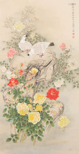 CHINESE FLOWER AND BIRD PAINTING, INK AND COLOR ON PAPER, YU...