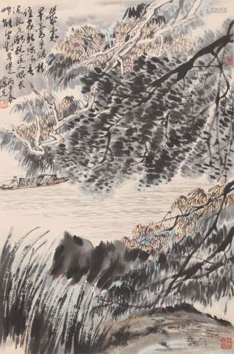 CHINESE LANDSCAPE PAINTING, INK AND COLOR ON PAPER, FANG ZEN...