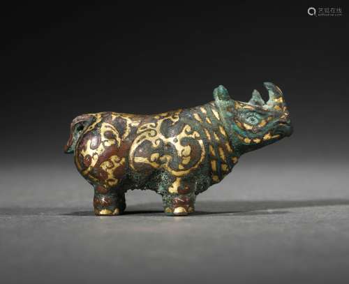 GOLD AND SILVER INLAID COPPER RHINOCEROS