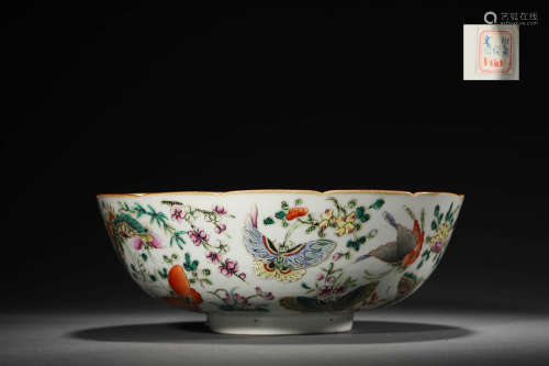 FAMILLE ROSE BUTTERFLY AND FLOWER BOWL