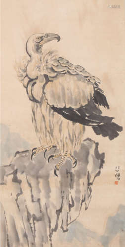 CHINESE EAGLE PAINTING, INK AND COLOR ON PAPER,  XU BEIHONG