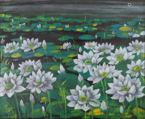CHINESE LOTUS POND PAINTING, LIN FENGMIAN