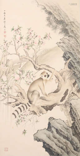 CHINESE RACCOON PAINTING, INK AND COLOR ON PAPER,  MA JIN