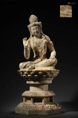 WHITE MARBLE FIGURE OF GUANYIN