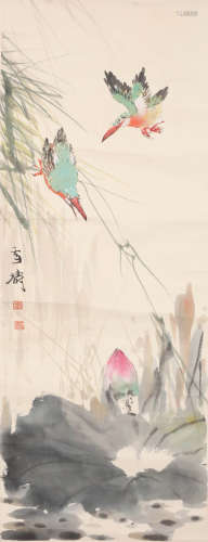 CHINESE FLOWER AND BIRD PAINTING, INK AND COLOR ON PAPER, WA...