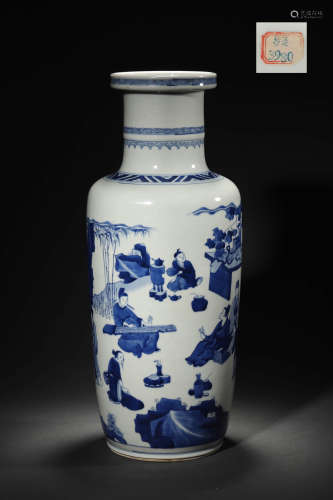 BLUE AND WHITE ROULEAU VASE