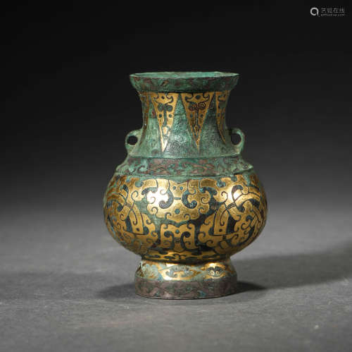 GOLD AND SILVER INLAID COPPER CHILONG ZUN
