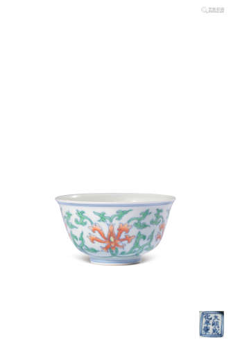 A DOUCAI‘FLOWER’CUP,MARK AND PERIOD OF YONGZHENG