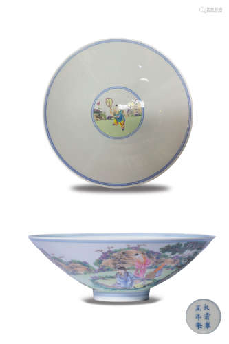 A YANGCAI ‘FIGURE’BOWL,MARK AND PERIOD OF YONGZHENG