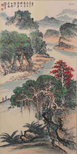 A LANDSCAPE PAINTING 
PAPER SCROLL
GUAN SHANYUE MARK