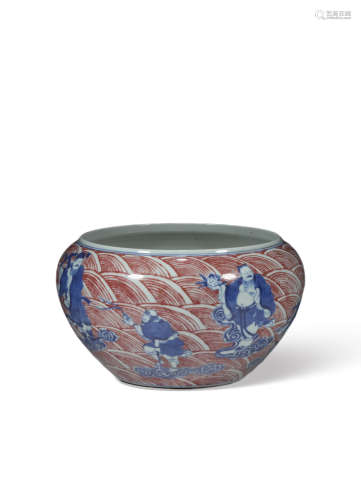 A COPPER-RED AND UNDERGLAZED-BLUE‘LANDSCAPE’WASHER，QING DYNA...
