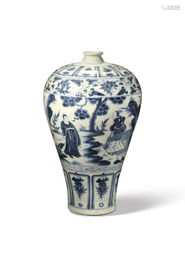 A BLUE AND WHITE‘FIGURE’MEIPING,YUAN DYNASTY
