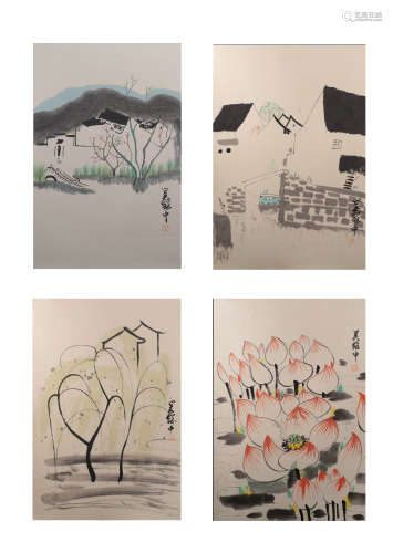 A SET OF LANDSCAPE PAINTING
PAPER MOUNTED
WU GUANZHONG MARK